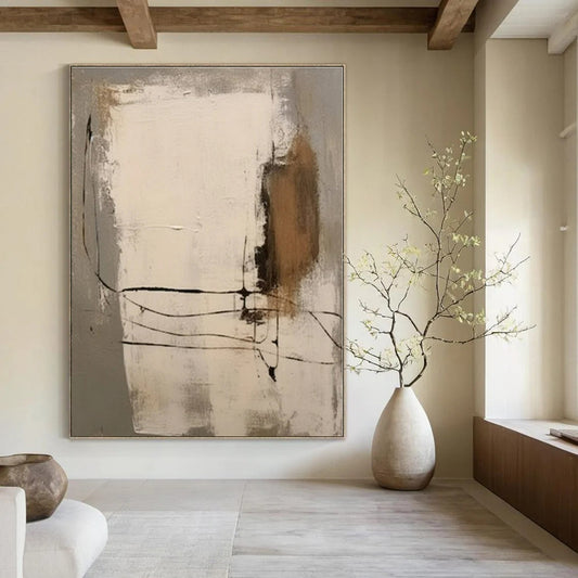 Neutral Tones with Black Lines - Abstract Expressionist Ink & Acrylic On Canvas CT1305