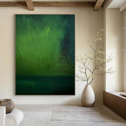 “Mystic Green Depths” - Dark Green & Teal Abstract Landscape Painting On Canvas DKH1188