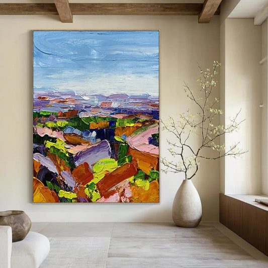 “Vibrant Landscape - Multicolor, Textured Rolling Hills” Painting On Canvas DTP276
