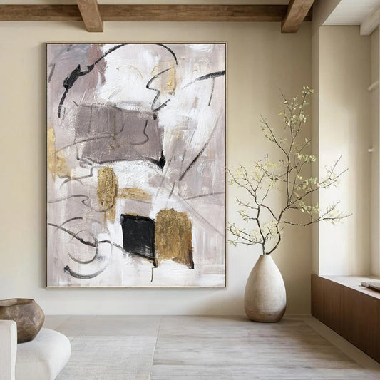 Neutral Abstract with Gold Accents - Minimalist Abstract Painting On Canvas DKH1285