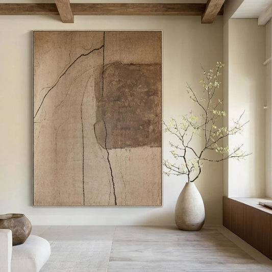 “Cracked Neutral Abstraction” - Textured Minimalist Painting On Canvas DKH1661