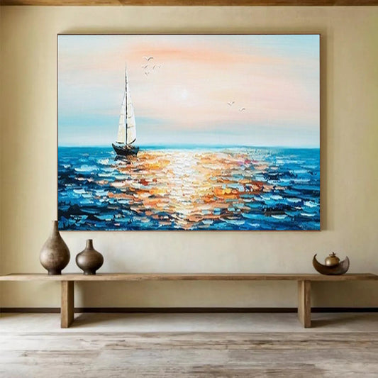 Sunset Sailboat Sparkle - Impressionist Seascape Painting On Canvas DLZ188