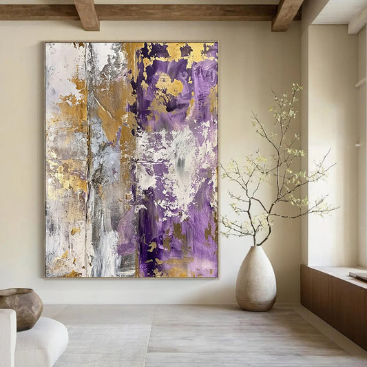 “Purple - Gold Textured Abstraction” - Textured Abstract Painting On Canvas DTP134