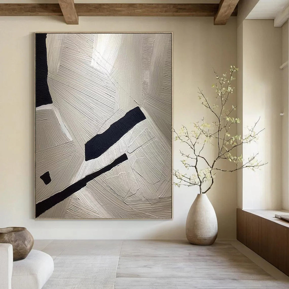 White & Black Textures - Abstract Textured Painting On Canvas DKH1241