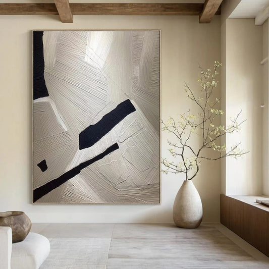 White & Black Textures - Abstract Textured Painting On Canvas DKH1241