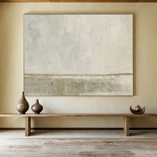 “Subtle Horizon” - Gray, Brown, White Minimalist Landscape Painting On Canvas DKH736