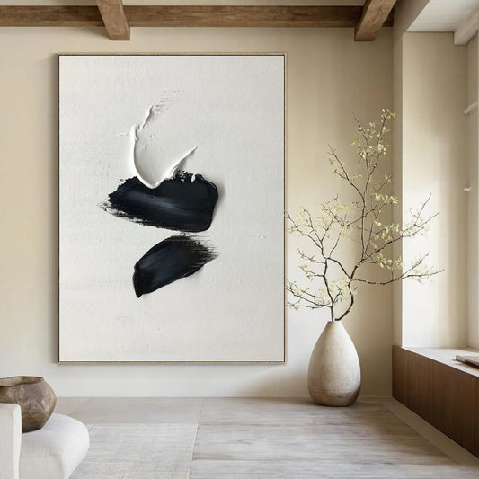 “Black - White Palette Strokes” - Minimalist Textured Painting On Canvas DKH1666