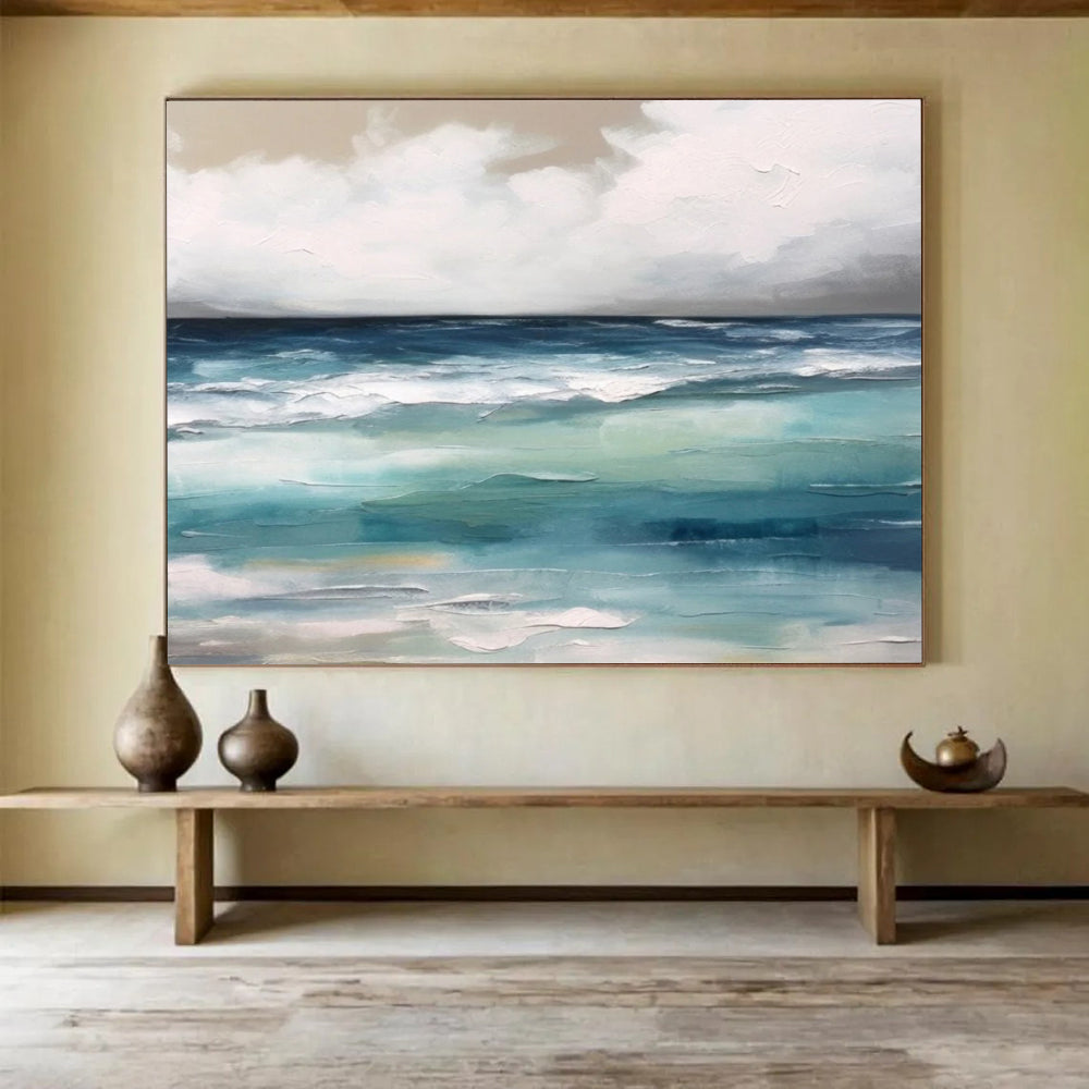 “Blue - Green Ocean Waves” Abstract Seascape Painting On Canvas DLZ051