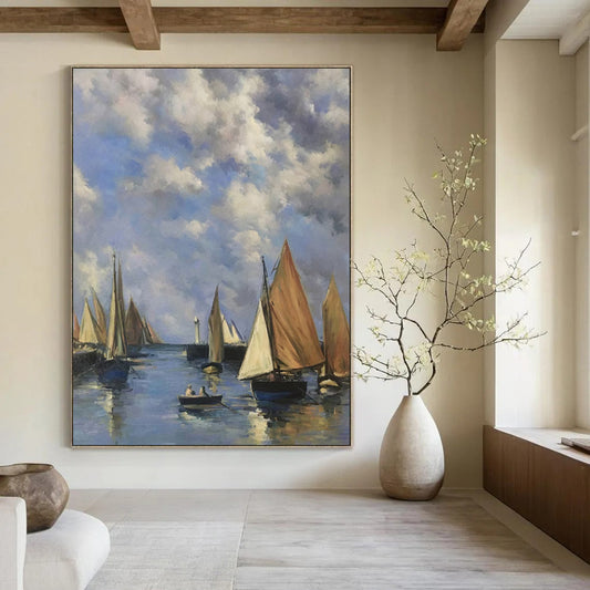 “Sailboats on a Calm Sea” - Impressionistic Marine Painting CT1994