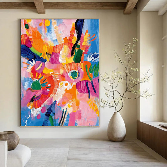 “Colorful Flower Burst” - Multicolor, Expressive Floral Painting On Canvas DTP287