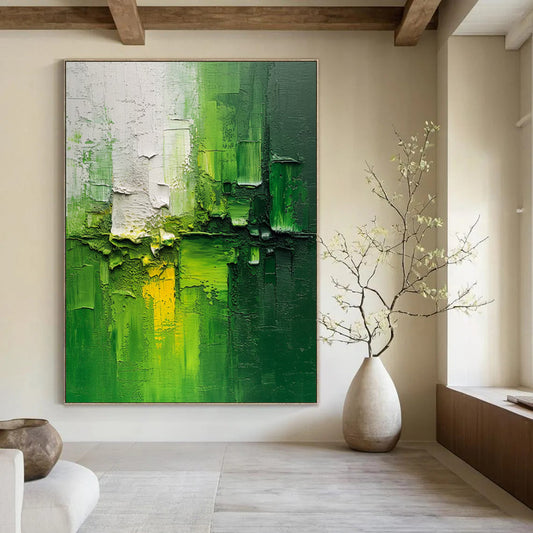 “Textured Green - Yellow Abstract” - Impasto Expressionist Painting On Canvas DTP003