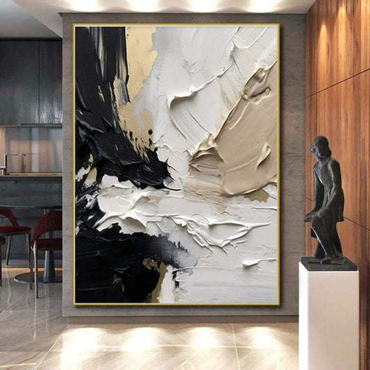 Black, White & Gold Textured Swirls, “Elegant Turmoil” - Abstract Acrylic Painting CT0715