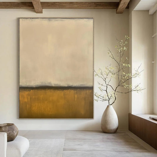 Beige & Gold Divide - Minimalist Abstract Painting On Canvas DKH1238
