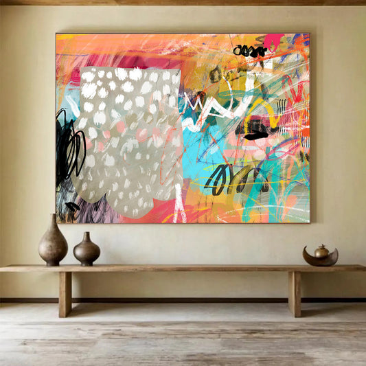 Colorful Doodle - Style Abstract “Playful Doodle Delight” Painting On Canvas DKH078