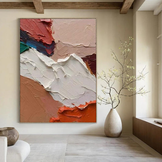 “Textured Color Palette - Red, Beige, White Impasto Abstraction” Painting On Canvas DTP263