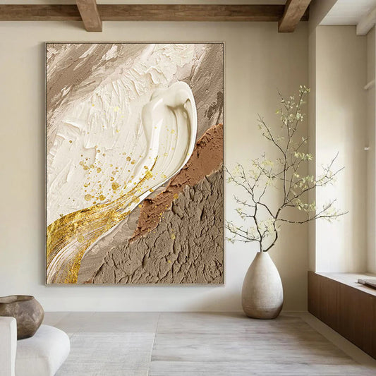 Elegant Beige, White, and Gold Abstract - Abstract Painting On Canvas DKH1487