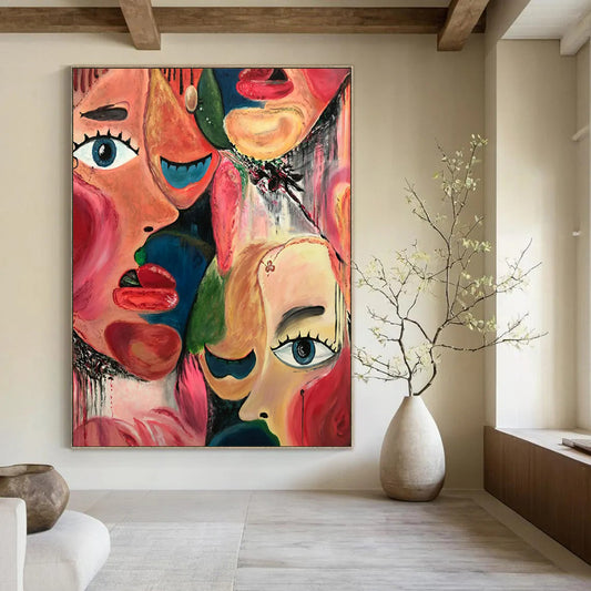 “Colorful Faces” - Vivid Abstract Portrait Painting On Canvas CT2235