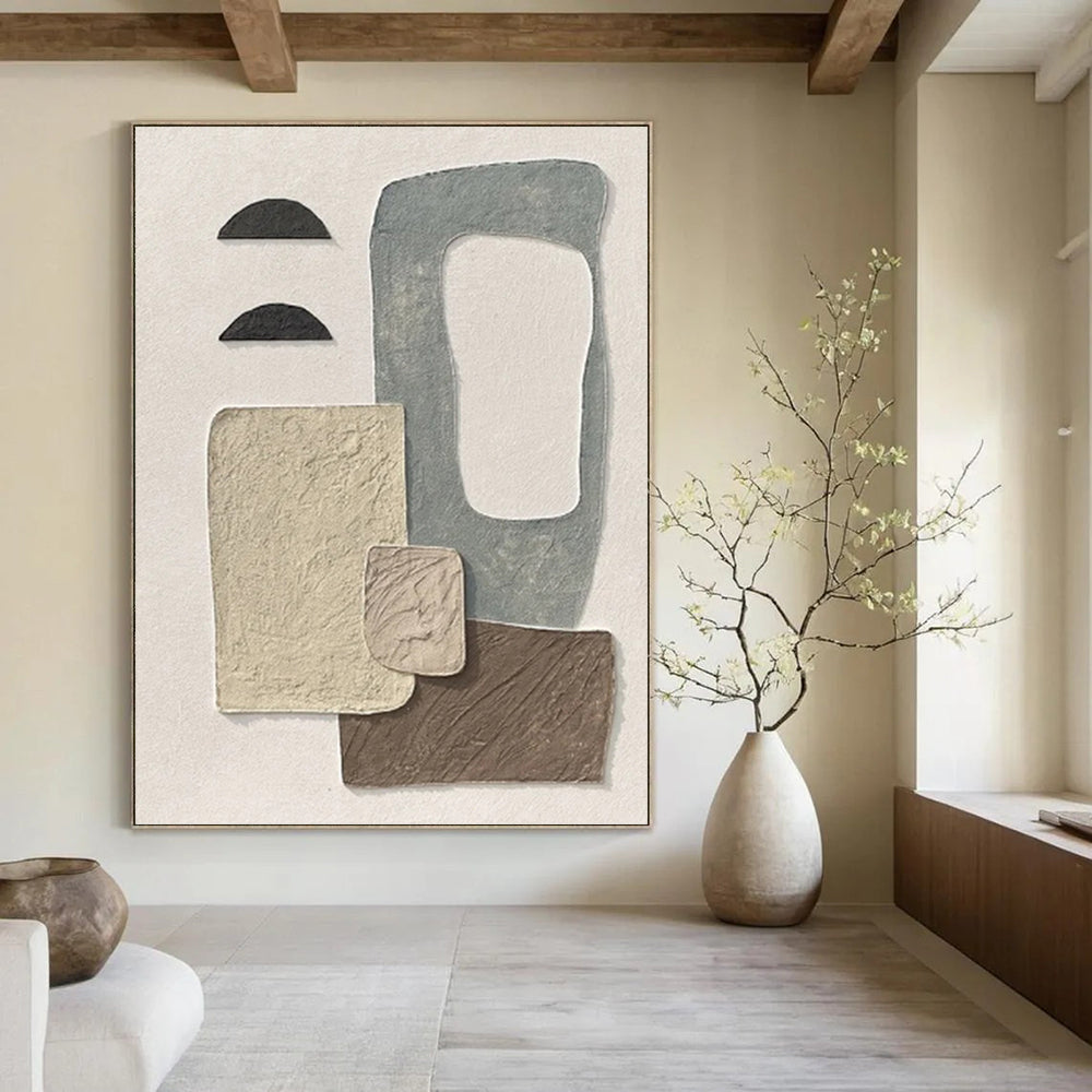“Neutral - Toned Collage Abstract - Textured Stories” Painting On Canvas DKH1135