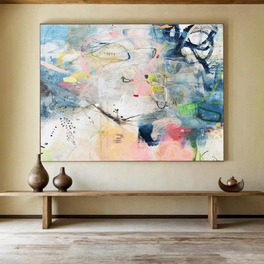 Blue and Pink Abstract “Dreamy Abstract Journey” Painting On Canvas DKH077