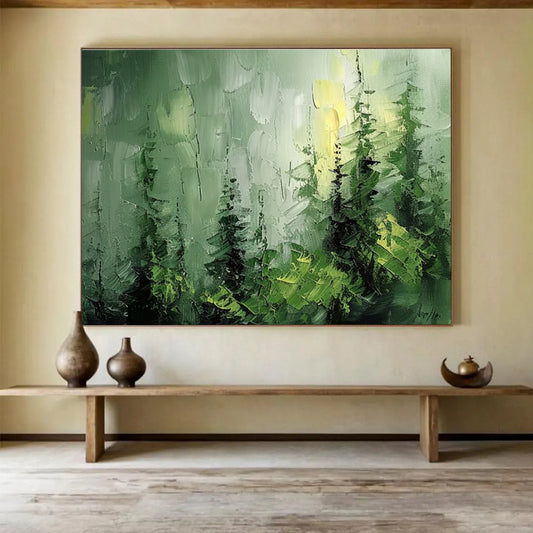 “Misty Green Forest” - Impressionistic Landscape Painting On Canvas DKH830