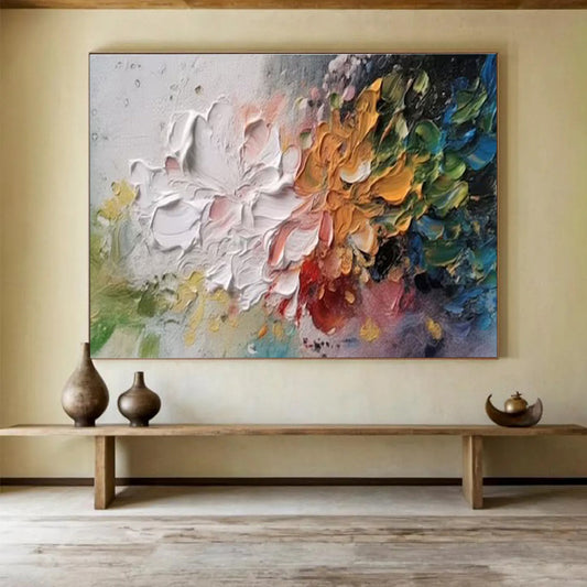 “Textured Blooms” - Multicolor, Thick - Stroked Floral Abstract Painting On Canvas DKH700