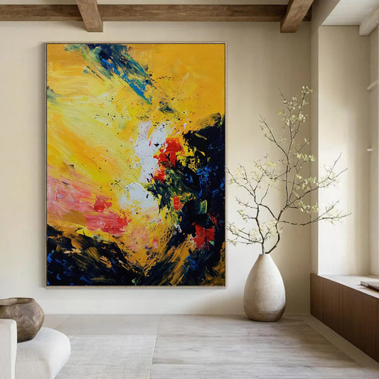 Bold Yellow, Red, and Blue Abstract - Abstract Painting On Canvas DKH1342