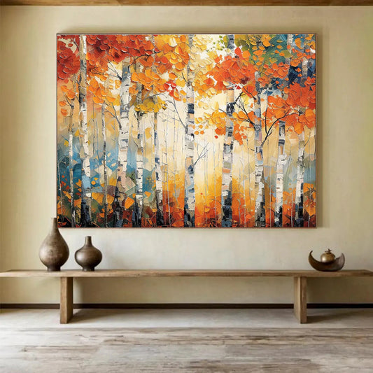“Autumn Birch Forest” - Impasto Landscape Painting On Canvas DKH835