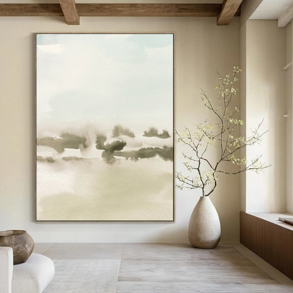 “Soft Hues of Green and Gray - Misty Landscape” - Watercolor Abstract Art CT1963