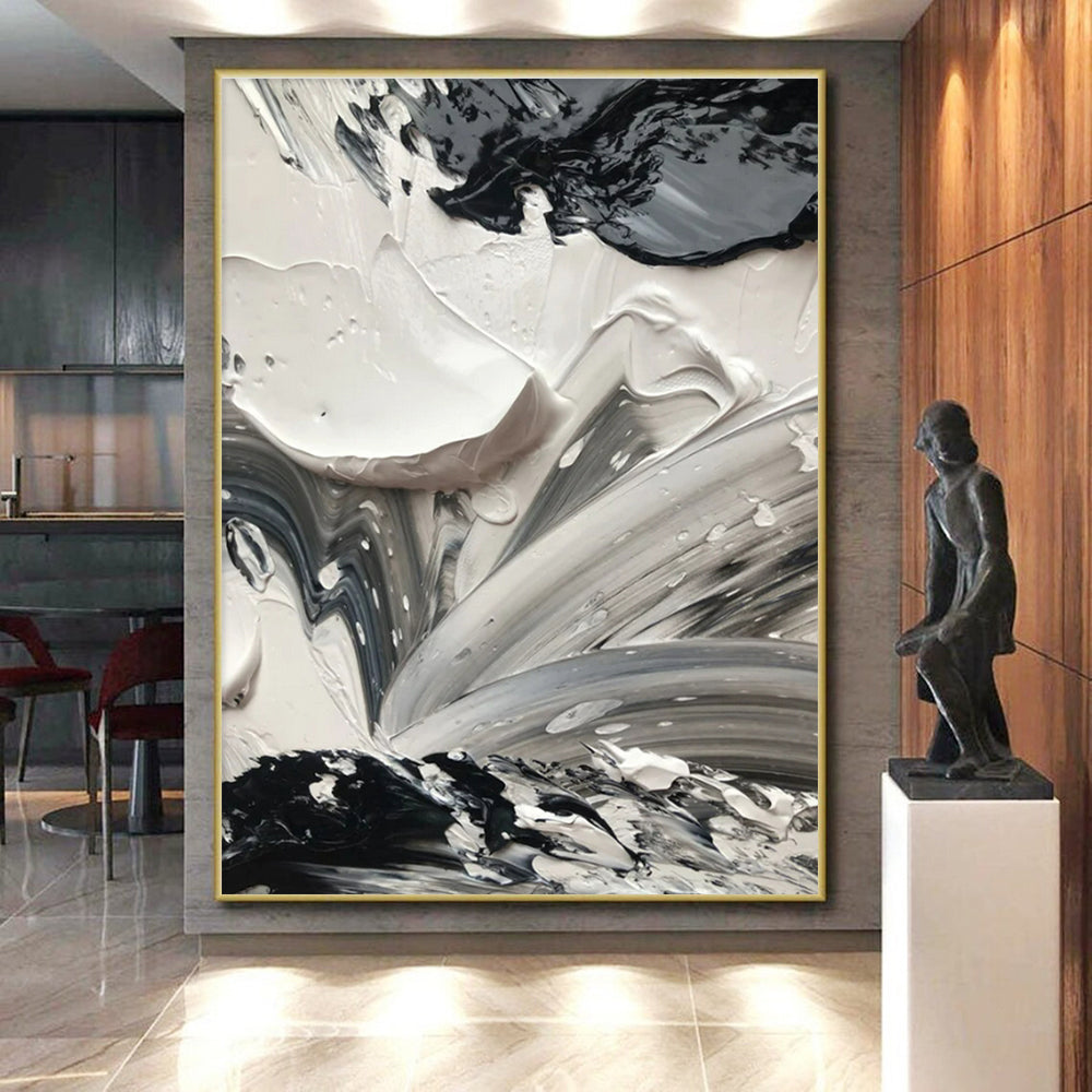 Dynamic Black - White - Gray Swirls, "Whirling Contrasts" - Abstract Acrylic Painting CT0713