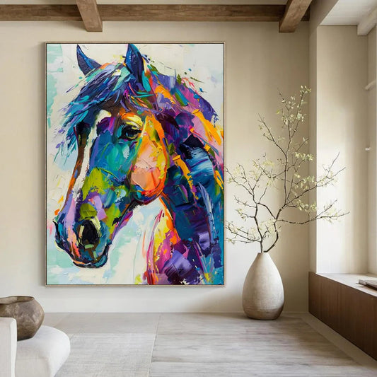 “Colorful Horse” - Multicolor Equine Portrait Painting On Canvas CT2239