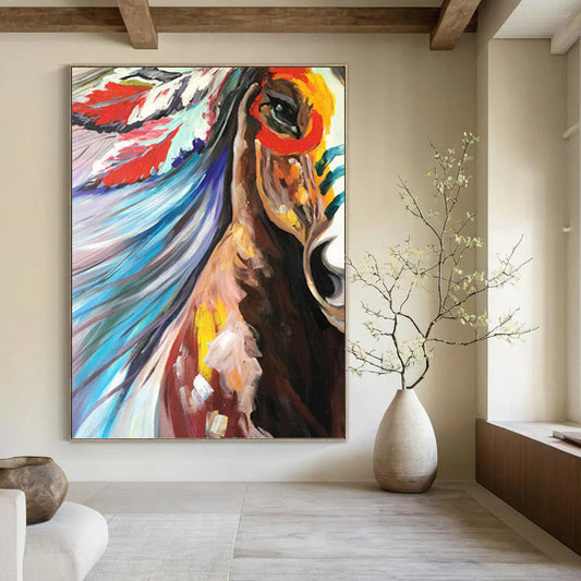 Colorful Horse with Feathered Headdress - Equine Painting On Canvas DKH1426