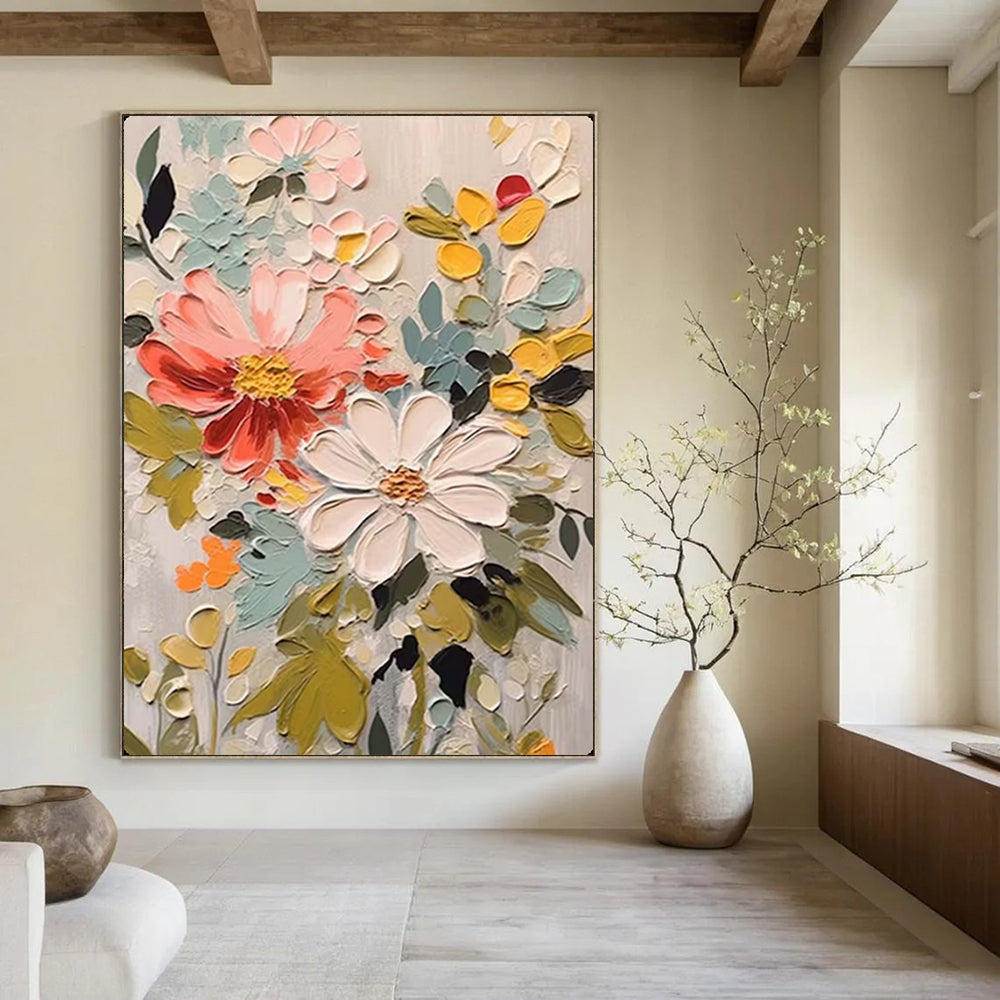 “Colorful Impasto Flower Medley” – Textured Floral Oil Painting On Canvas CT2128