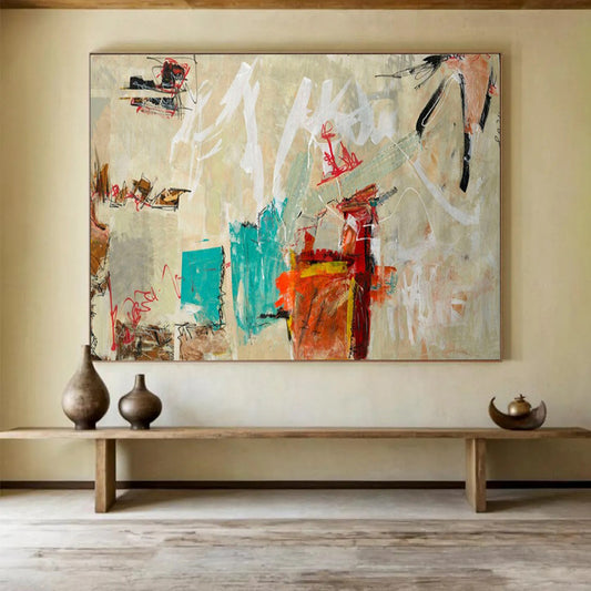 Neutral and Colorful Abstract - Abstract Painting On Canvas DLZ238