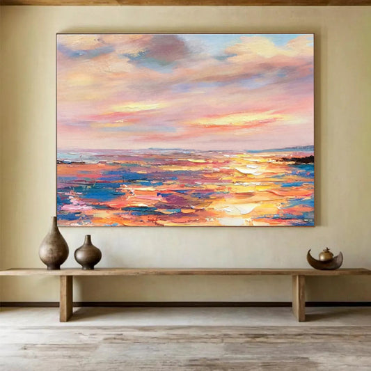 Colorful Sunset and Ocean “Vibrant Dusk Horizons” Painting On Canvas DKH112