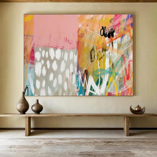 Playful Abstract in Pink, Orange, and Patterns Painting On Canvas DKH198