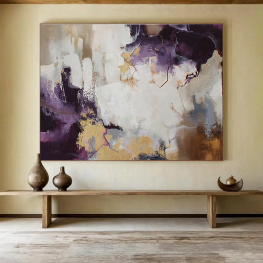 Purple, White, and Gold Abstract “Regal Ethereal Abstraction” Painting On Canvas DKH131