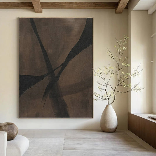 “Chocolate Ribbons” - Dark Brown Abstract Stripes Painting On Canvas DKH1159