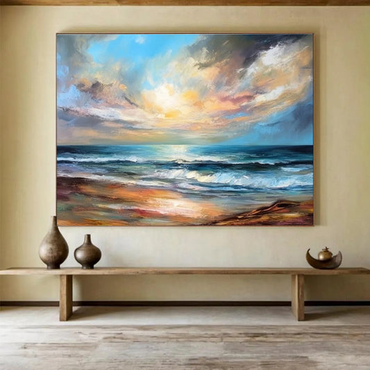 “Vibrant Sunset Beach” Impressionist Seascape Painting On Canvas DKH338