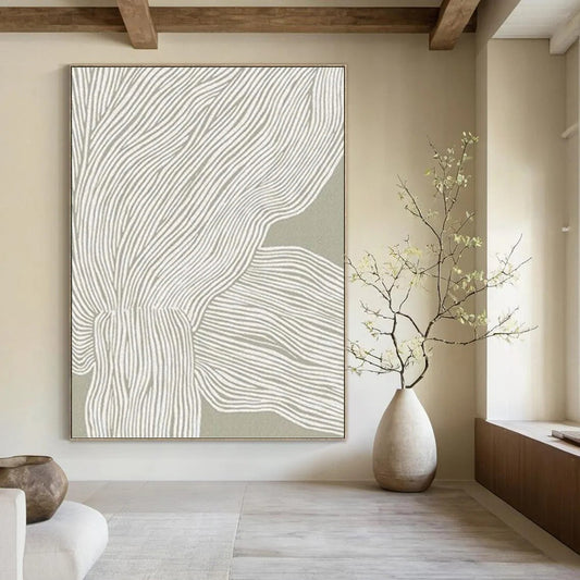 “Gray and White Linear Abstract” - Minimalist Drawing - Inspired Painting On Canvas DKH1119