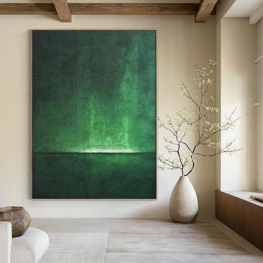 “Emerald Light: Abstract Nocturne” - Textured Monochrome Acrylic on Canvas CT1891
