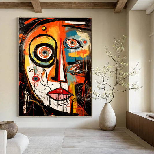 “Abstract Expressionist Face” - Colorful Chaotic Portrait Painting On Canvas CT2211