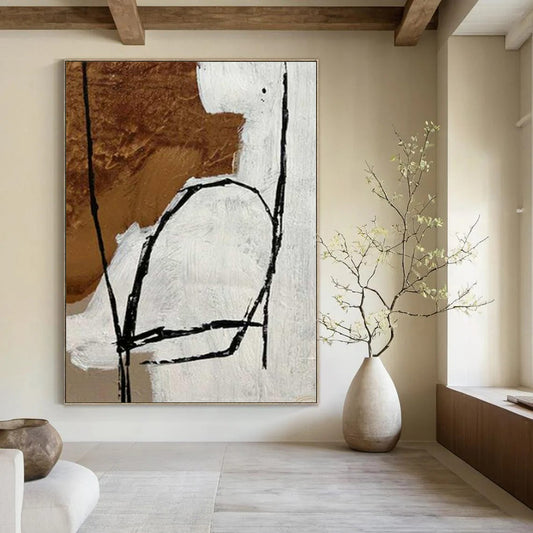 “Brown, Black, White Linear Abstract” – Linear Abstract Painting CT1127