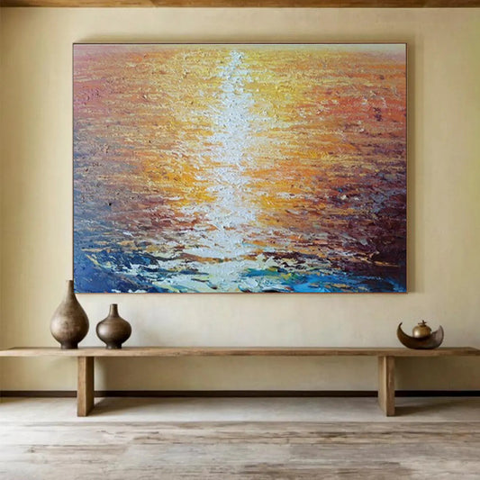 Sunset Glow on Water - Impasto Seascape Painting On Canvas DKH637