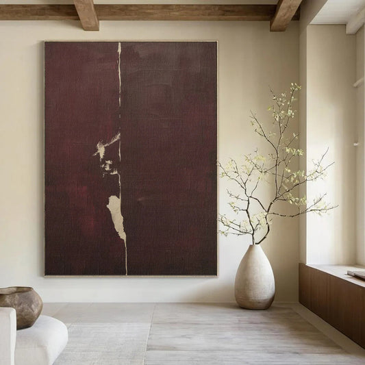 Deep Burgundy & Cream - Subtle Split Painting On Canvas DKH1149