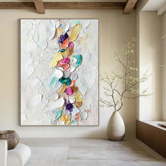 “Colorful Impasto Strip” - Multicolor Textured Painting On Canvas DKH0974