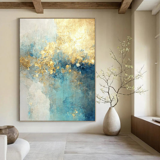 “Blue - Gold Abstract Landscape” - Abstract Expressionist Painting On Canvas DTP077
