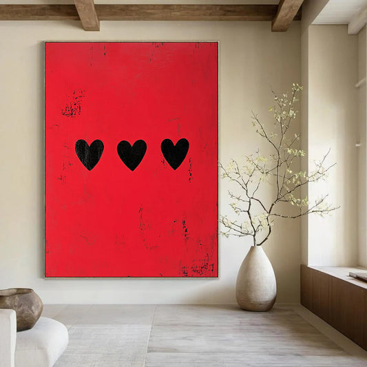 “Red with Three Black Hearts” - Minimalist Pop Art CT1935