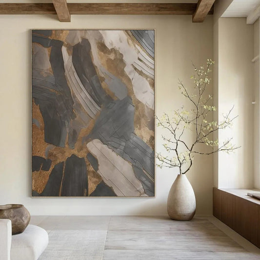 “Black - Gold Textured Abstraction” - Textured Abstract Painting On Canvas DTP137