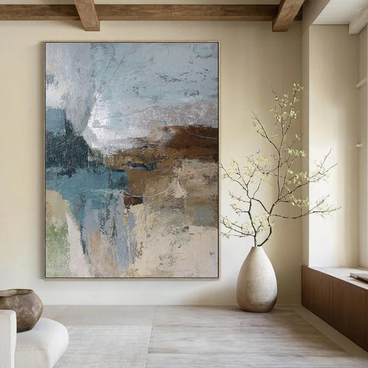 “Layered Blues and Browns Abstract Textures” - Abstract Oil Painting CT1923