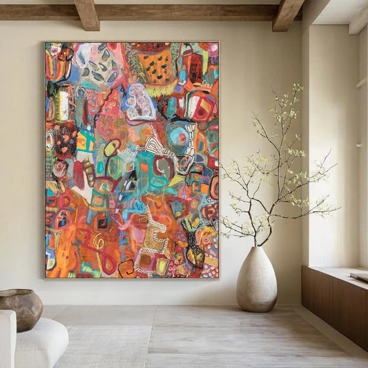 “Colorful Abstract Collage” - Multicolor, Eclectic Shapes Painting On Canvas DTP291